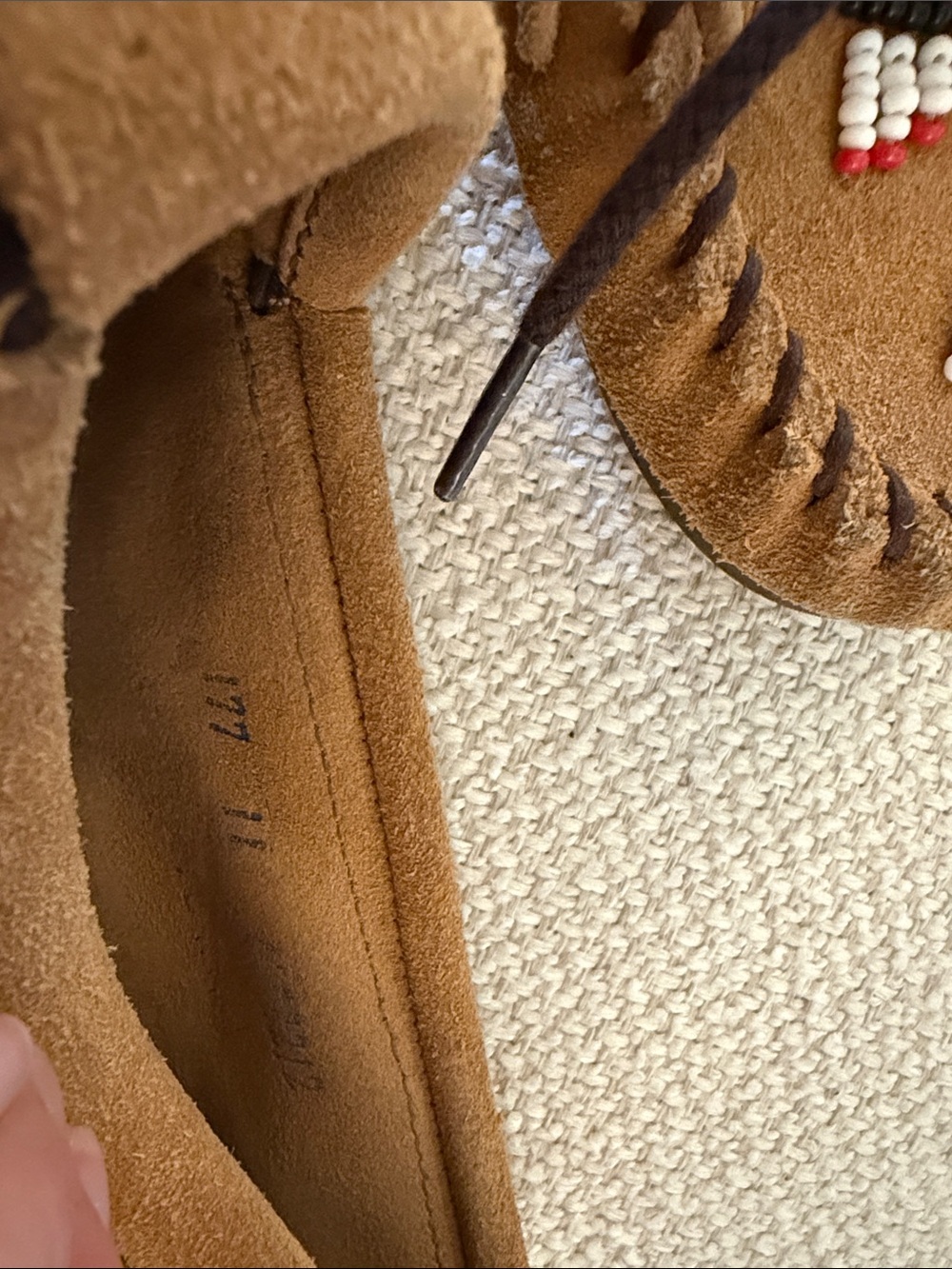 Minnetonka Tan Beaded Suede Moccasin Flats - Picture 5 of 5